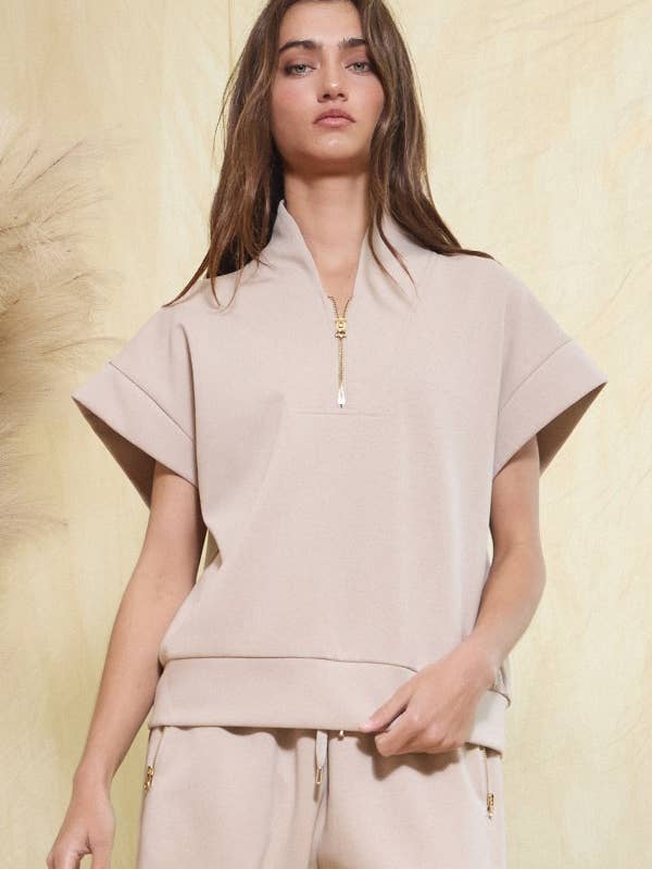 BUCKETLIST INC - Wholesale Sweatshirt - Women's - IT2154-1 Short Sleeve Half Zip-Up Scuba Sweatshirts12