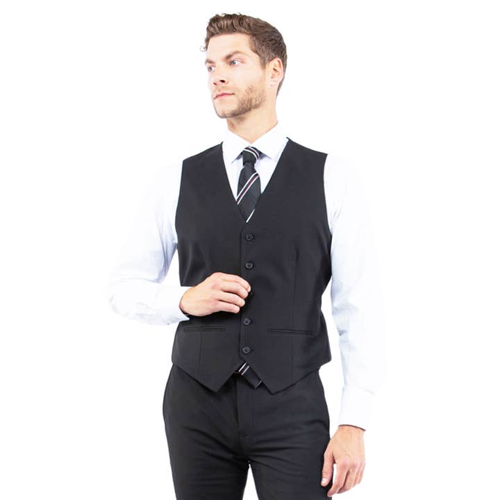 Suits America - Wholesale Suit Set - Men's - Mens Suit 4-Way Stretch 3pc w/ Expandable Waistband, Black4