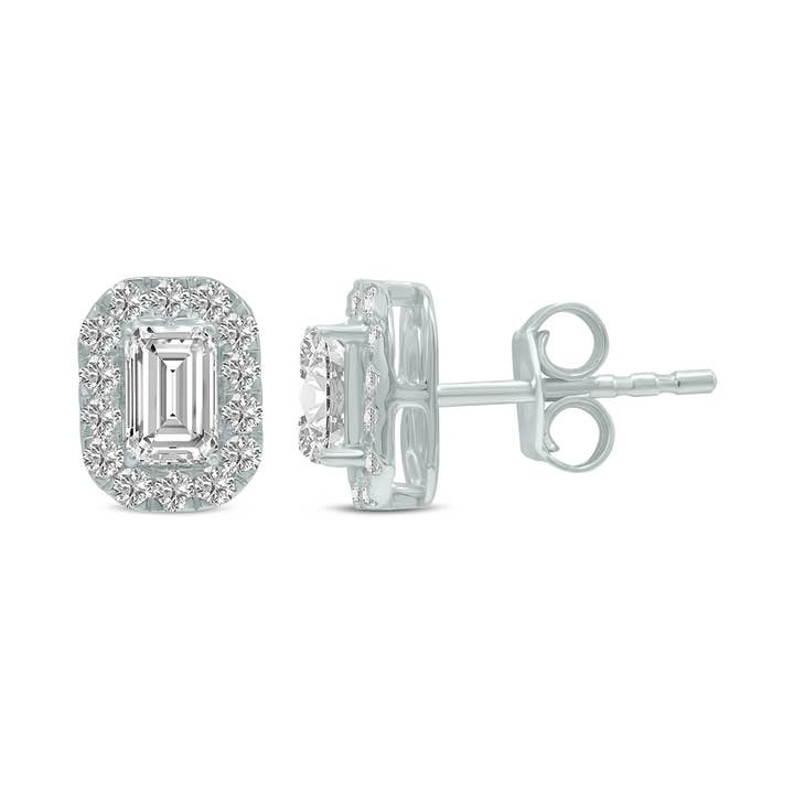 Szul USA LLC - Vendita all'ingrosso Orecchini a bottone - Orecchini con diamanti coltivati in laboratorio da 1 CTW smeraldo in oro bianco 14K1