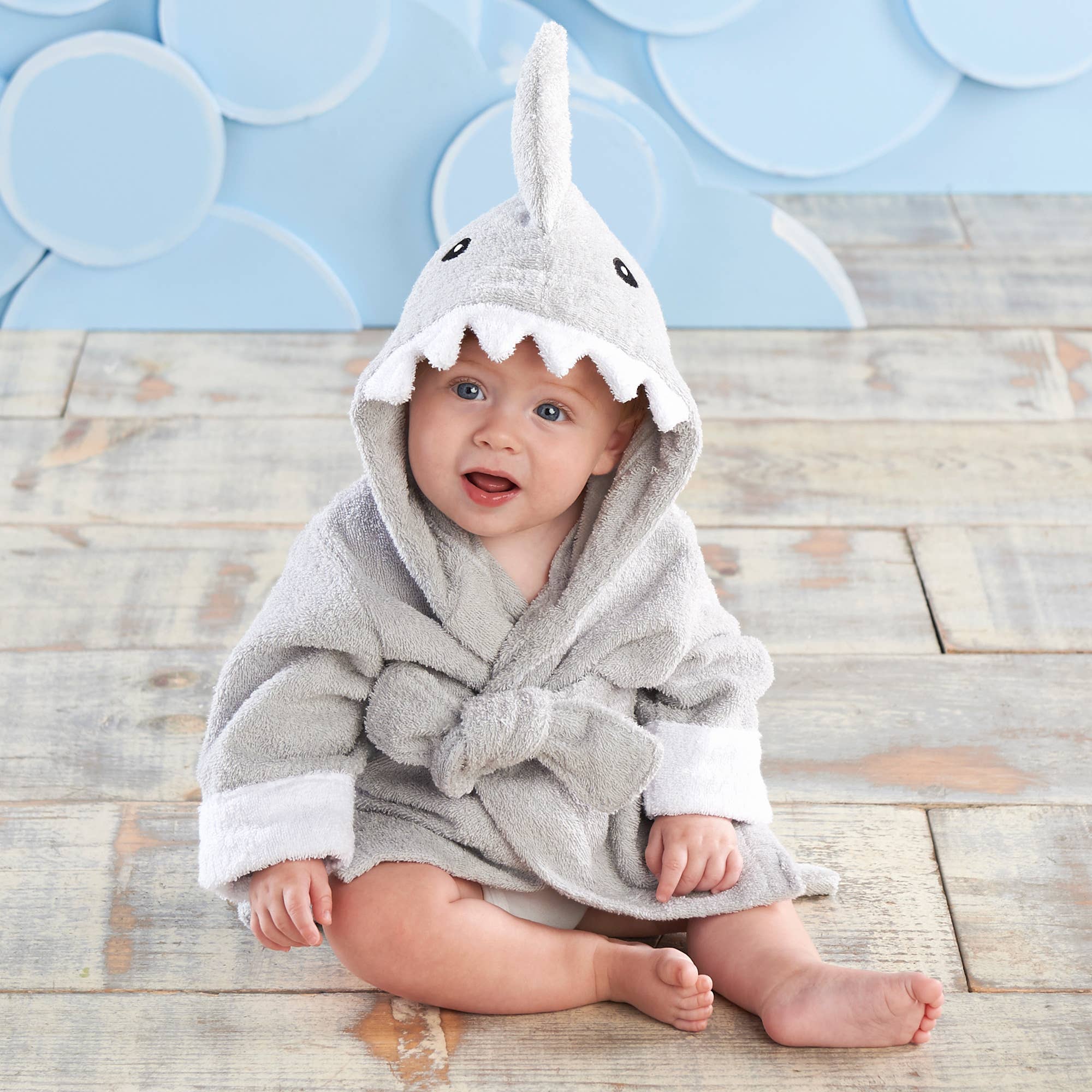 Baby Fehn Babies Baby Blue Teddy Design Hooded Bath Towel Swaddle Blanket Robe 