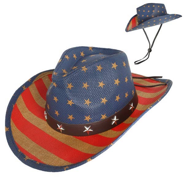 anbfashion - Wholesale Cowboy Hat - Women's - FLAG USA PATRIOTIC STARS AND STRIPES COWBOY HAT HTP2817