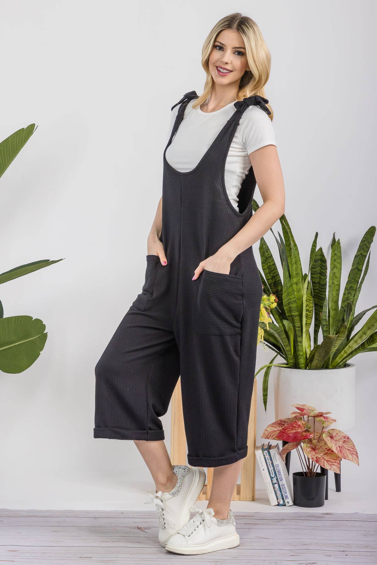 Celeste Clothing – Engroshandel Jumpsuit - Dame – CASUAL RIB CAPRI JUMPSUIT MED LOMMER -CP3387329