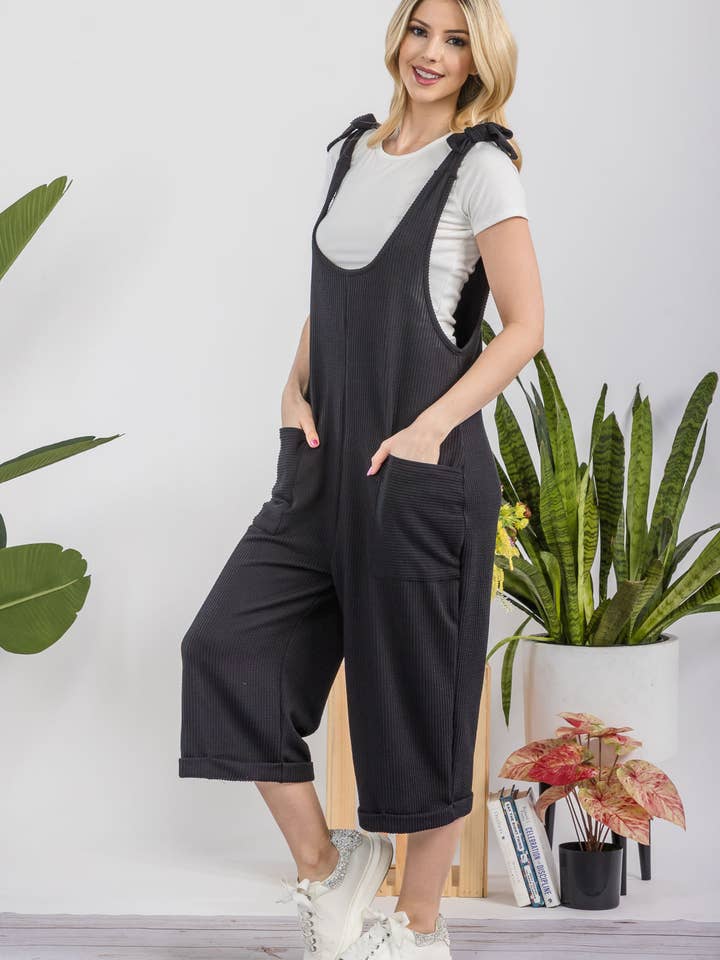 Celeste Clothing – Engroshandel Jumpsuit - Dame – CASUAL RIB CAPRI JUMPSUIT MED LOMMER -CP3387329