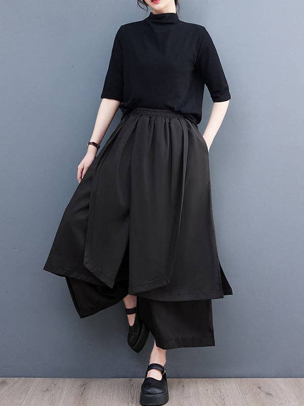 SVART Breda ben beskurna enfärgade avslappnade byxor culotte för wholesale på Faire4