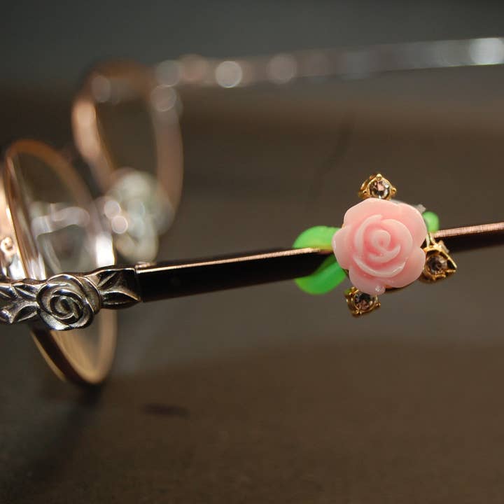 Pink Rose w/ Rhinestones Charm for wholesale by Www.eyeglasssesdecorations.com