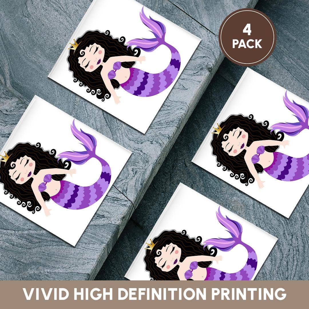 3dRose – wholesale Underlägg – 3dRose, Söt Brunett Lila Sjöjungfru Illustration, Glasunderlägg5