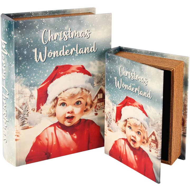 Sätt 2 boklådor 'Julens Underland', trä, 20x15x6cm för wholesale av Dekoratief