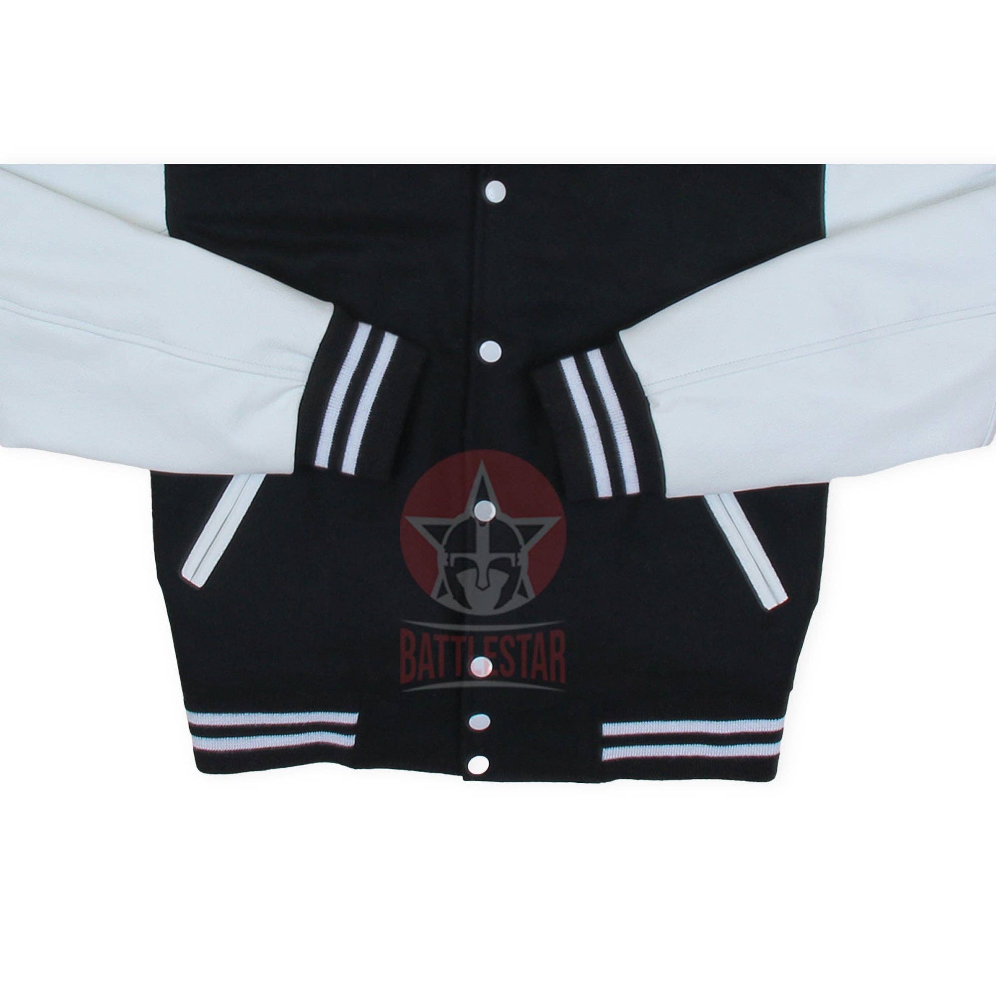Eastworth Industries - Wholesale Varsity/Baseball Jacket - Men's - Black Wool White Leather Sleeves Varsity Baseball Jacket2