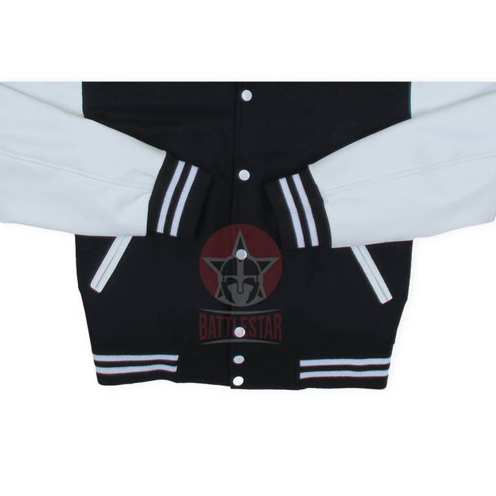 Eastworth Industries - Wholesale Varsity/Baseball Jacket - Men's - Black Wool White Leather Sleeves Varsity Baseball Jacket2