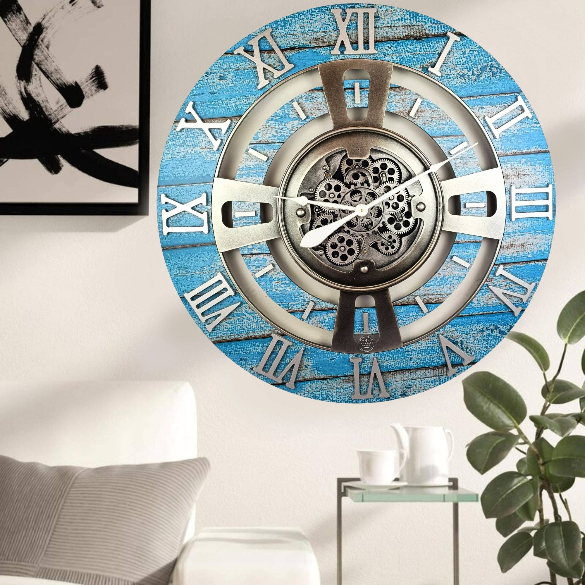 The Gears Clock - Wholesale Wall Clock - ENGLAND LINE WALL CLOCK ROUND 36 INCH OCEAN BLUE7