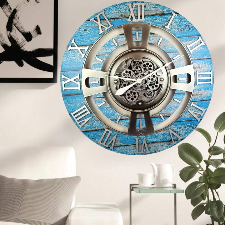 The Gears Clock - Wholesale Wall Clock - ENGLAND LINE WALL CLOCK ROUND 36 INCH OCEAN BLUE7