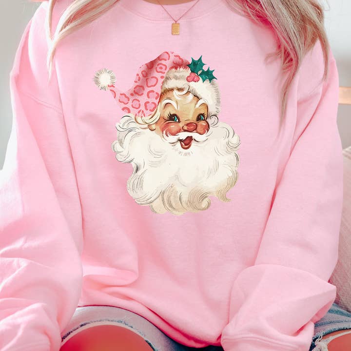 Pink Santa Sweatshirt – Gildan 18000 Vintage Christmas for wholesale by Sweetteez LLC