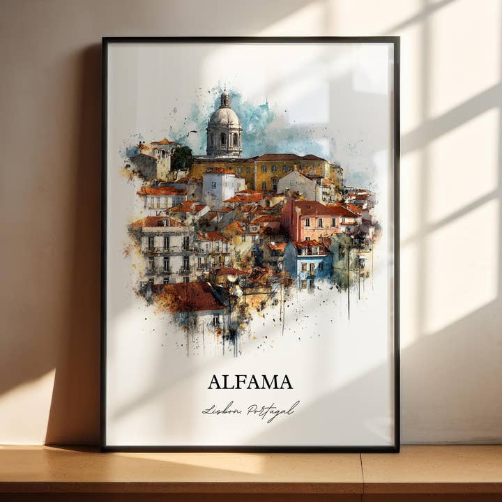 Alfama Lissabon Muurkunst, Alfama Print, Alfama Portugal Aquarel Kunst, Portugal Cadeau, Lissabon Reisprint, Reisposter, Inwijdingscadeau voor wholesale door Premium Travel Art