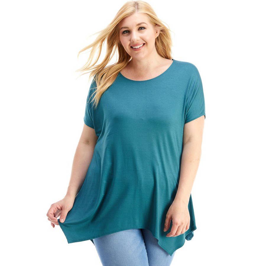 Azules Clothing - Wholesale Tunic - Women's - ATP-2307RSX Plus Size Asymmetric Short Sleeve Tunic26