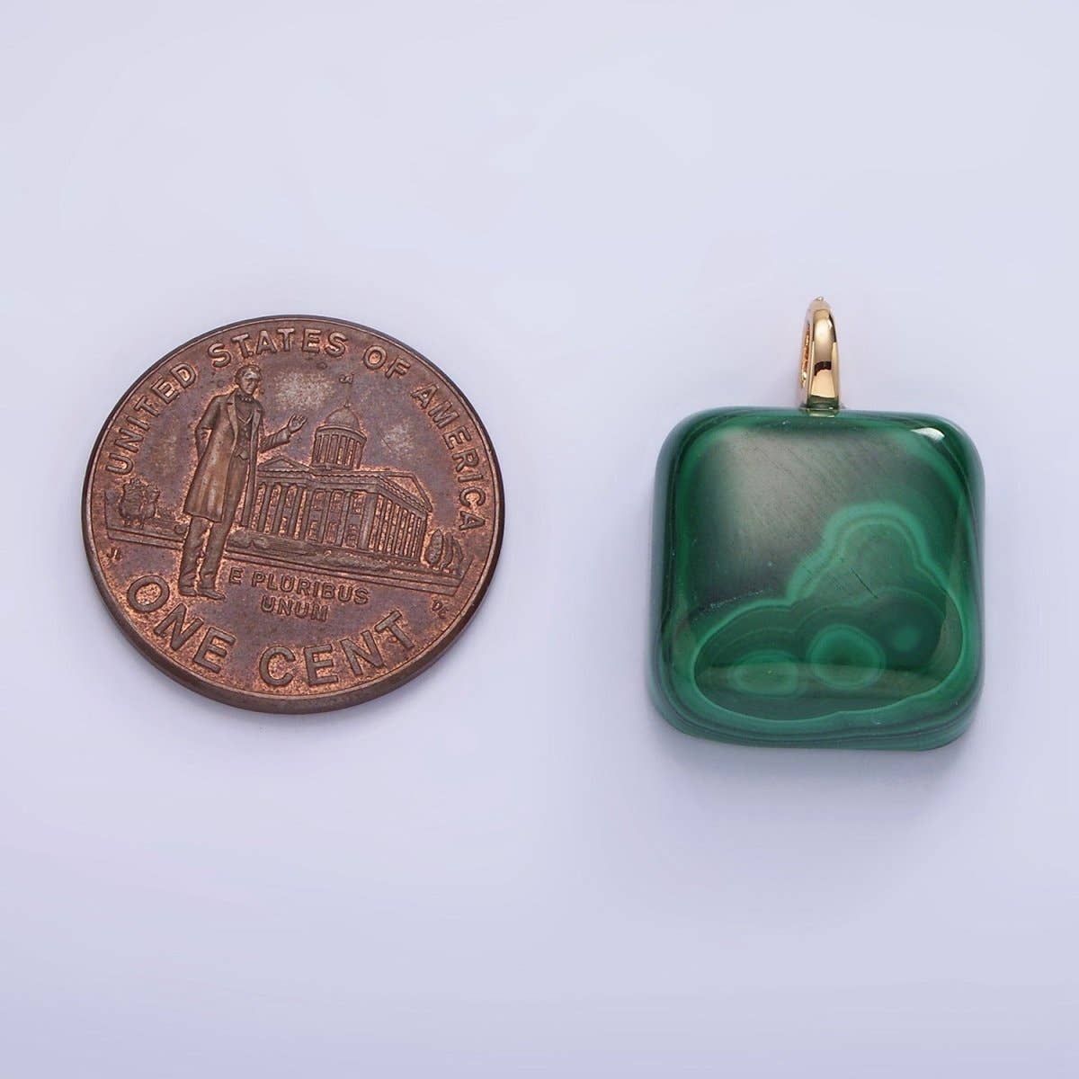 Aim Eternal - Wholesale Individual Charm/Pendant - 14K Gold Filled 20mm Malachite Gemstone Square Drop Charm | AG6822