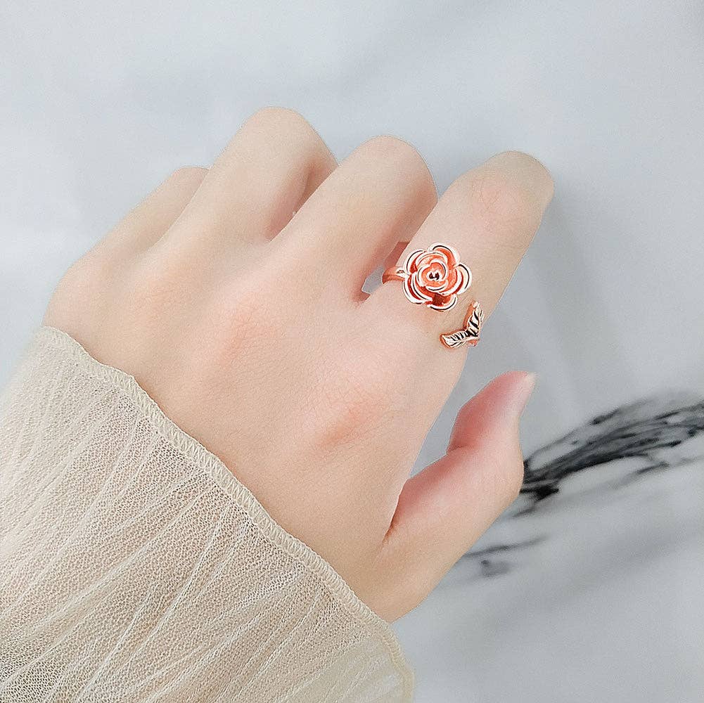 Perimade & Co. LLC - Wholesale Multi-Stone Ring - Rose Flower Anxiety Fidget Spinner Ring in Solid Copper1
