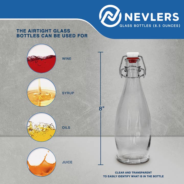 Nevlers - Wholesale Milk/juice bottle - Glass Swing Top Bottles - 8.5 oz. Teardrop Design (Set of 6)2