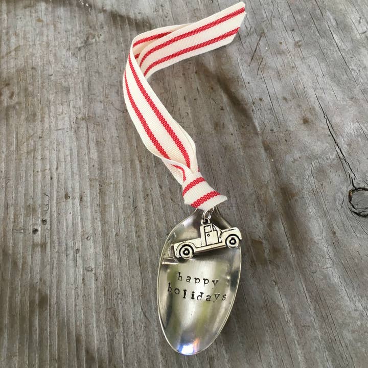 Adorno de Cuchara Estampada Ecológica - Felices Fiestas para venta al por mayor de Laughing Frog Studio