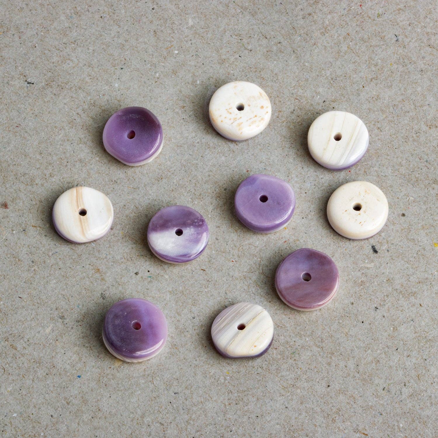 The Bead Traders - Wholesale Beads - 10mm Wampum Shell Plain Heishis 1mm Large Hole - Set of 10