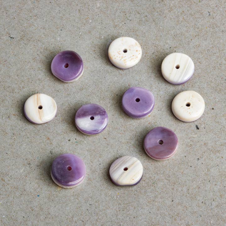 The Bead Traders - Wholesale Beads - 10mm Wampum Shell Plain Heishis 1mm Large Hole - Set of 100