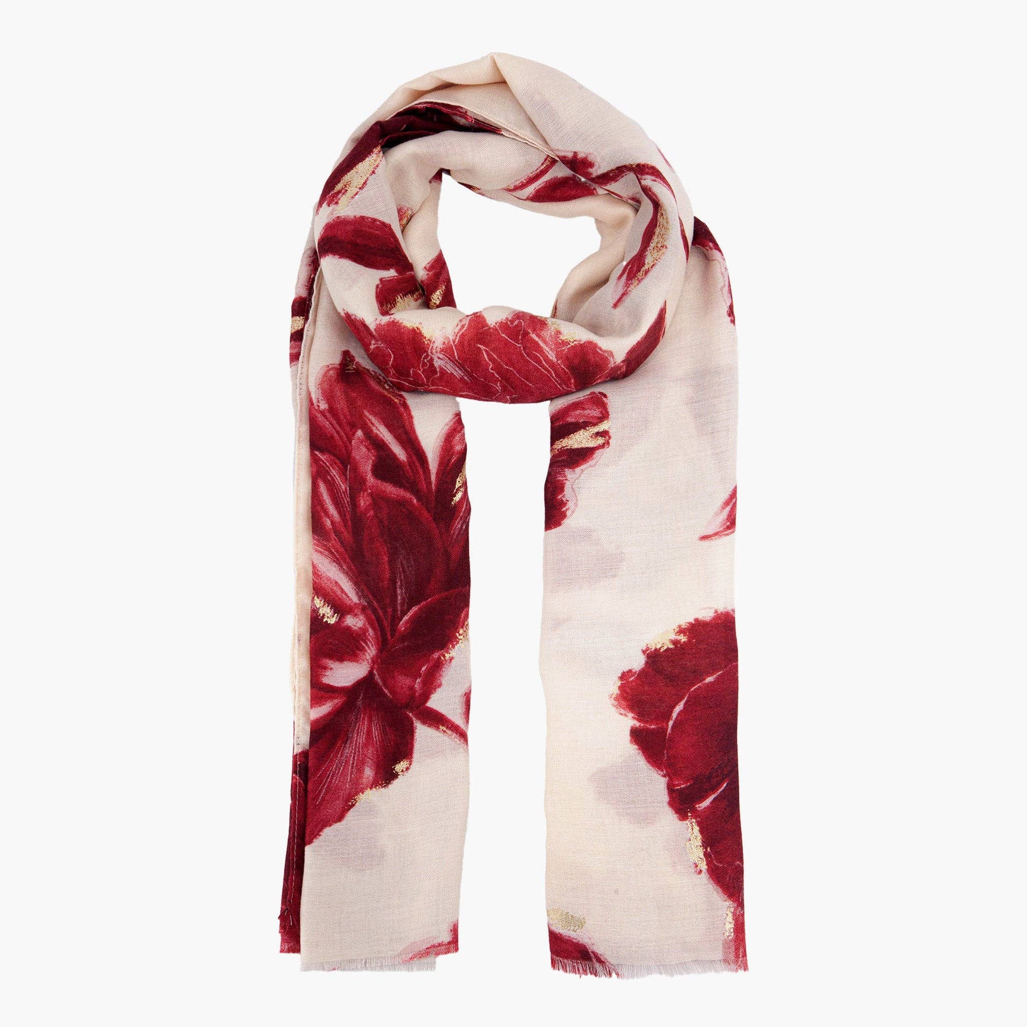 Sarta Accessories - Vendita all'ingrosso Sciarpa - Donna - Sciarpa Leggera Floreale Astratta Rossa Eleanor0