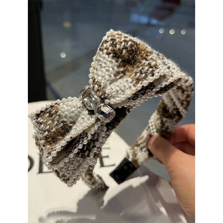 KiddieKickz - Wholesale Fashion Headband - Kids - Sophisticated Sweetheart Plaid Tweed Bow Headband