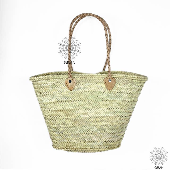 French Basket Bag with Leather Handles, Summer Beach bag for wholesale by Gran Wholesale