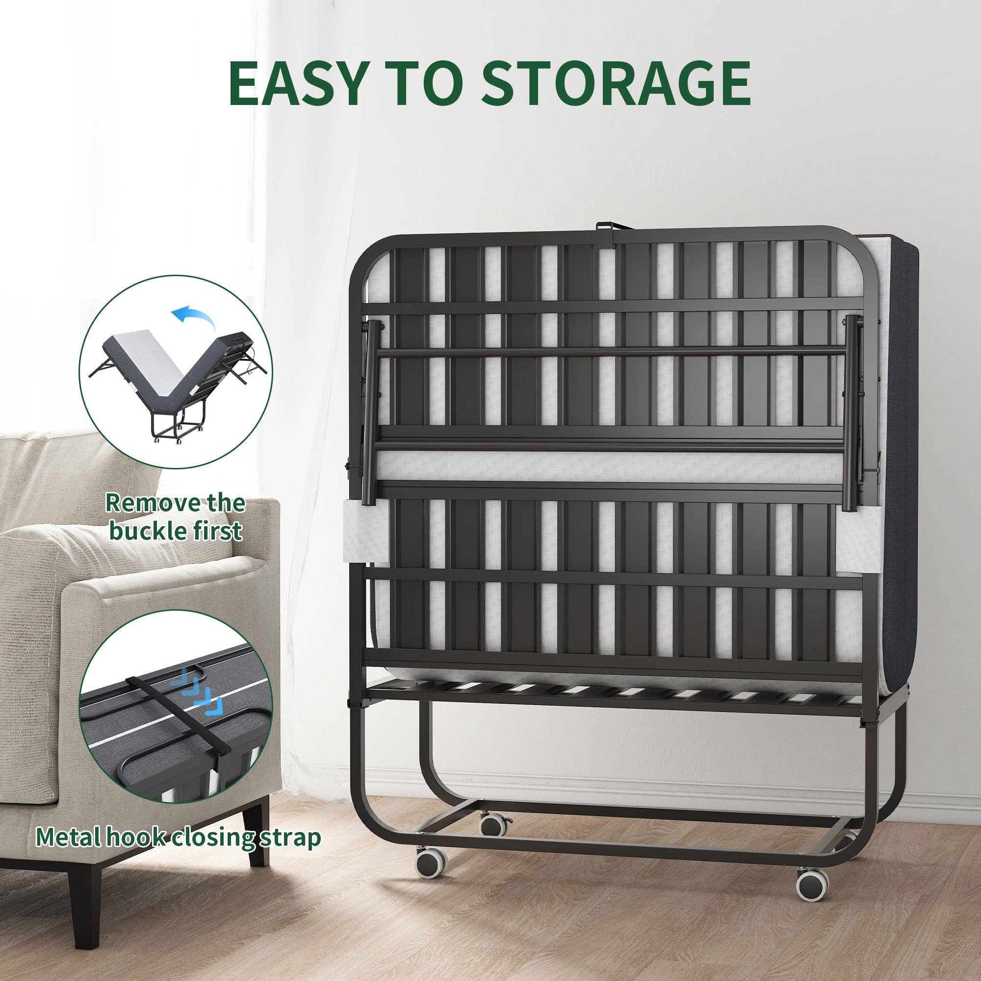 39F Inc. - Wholesale Bed - Twin Folding Bed:Memory Foam Mattress+Sturdy Metal Frame6