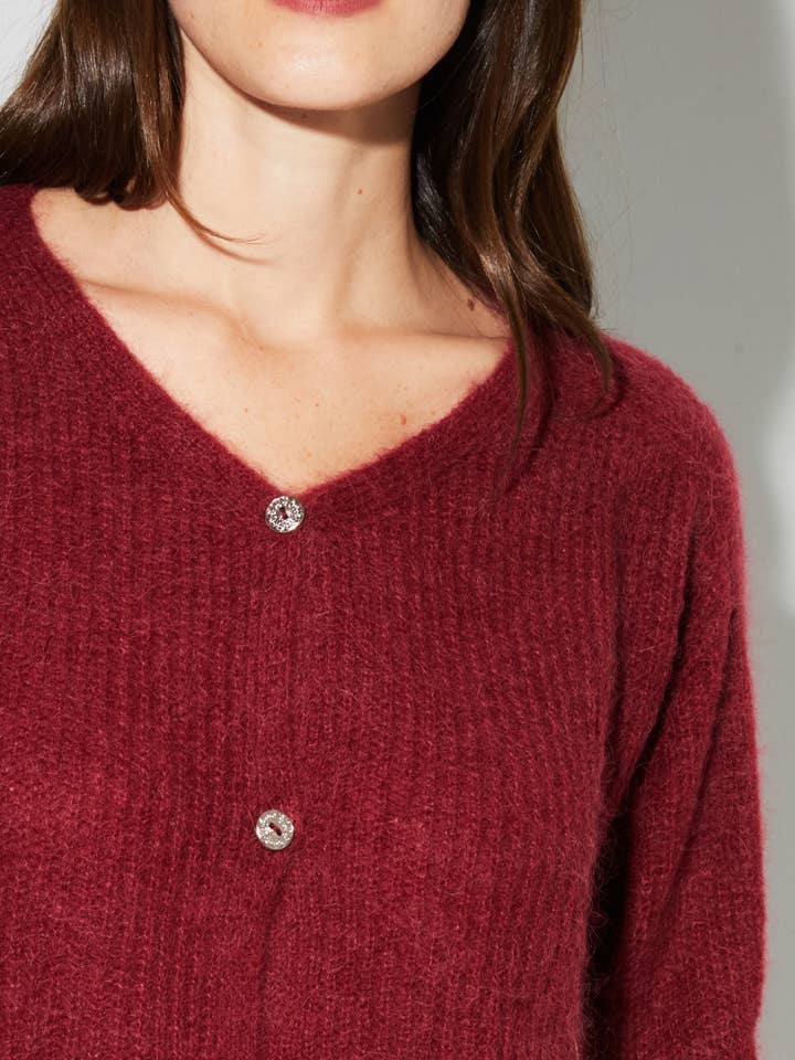 Cardigan Angelo Baby Alpaca Bordeaux made in Italy for wholesale by IMPREVU