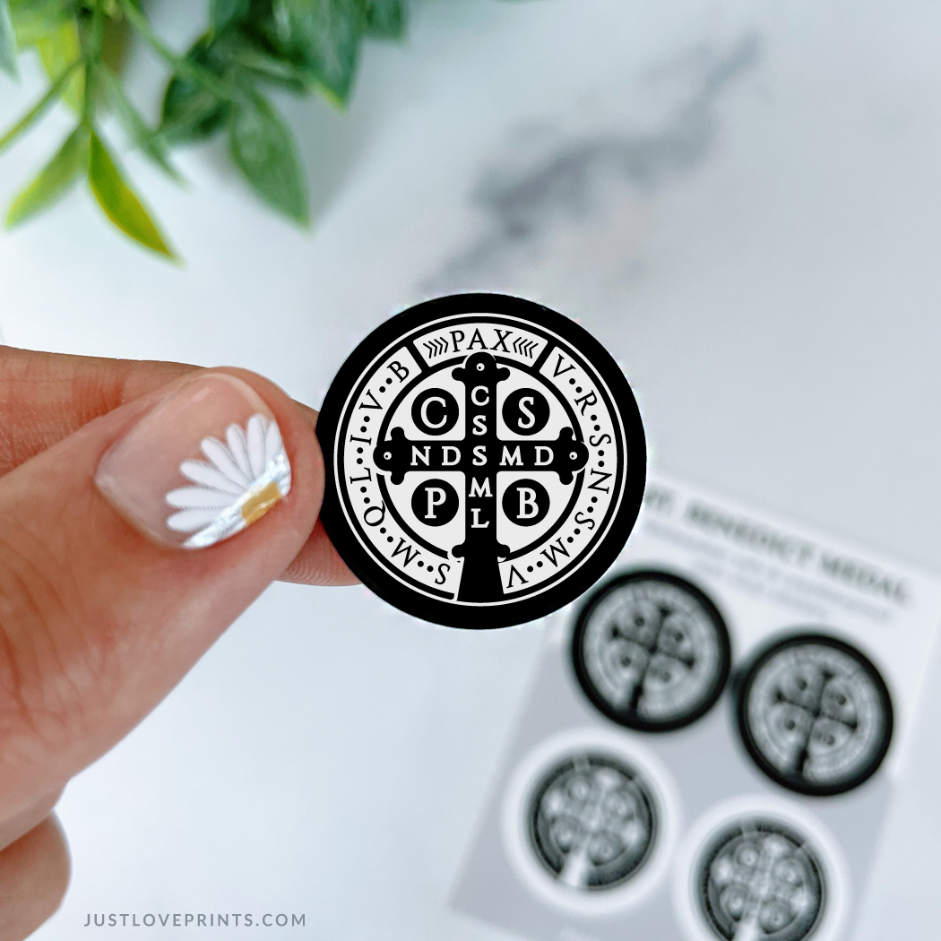 Just Love Prints - Catholic Stickers & Gifts - Wholesale Sticker - Mini St. Benedict Medal Sticker Sheet4