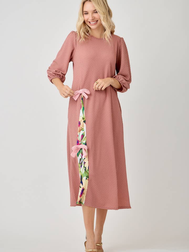 Celeste Clothing - Wholesale Dress - Women's - WOMEN'S MODEST SIDE BOW DRESS WITH PUFF SLEEVES AND POCKETS17