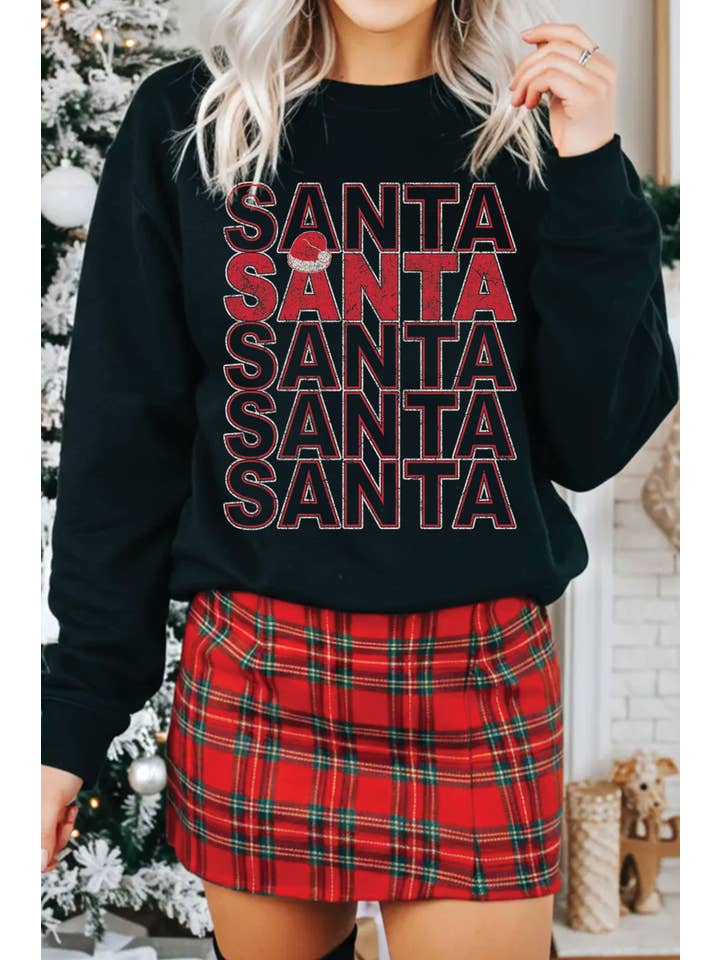 Rustee Clothing - Wholesale Graphic sweatshirt โ Womenโs - SANTA HAT PUFF GRAPHIC BRUSHED SWEATSHIRTS