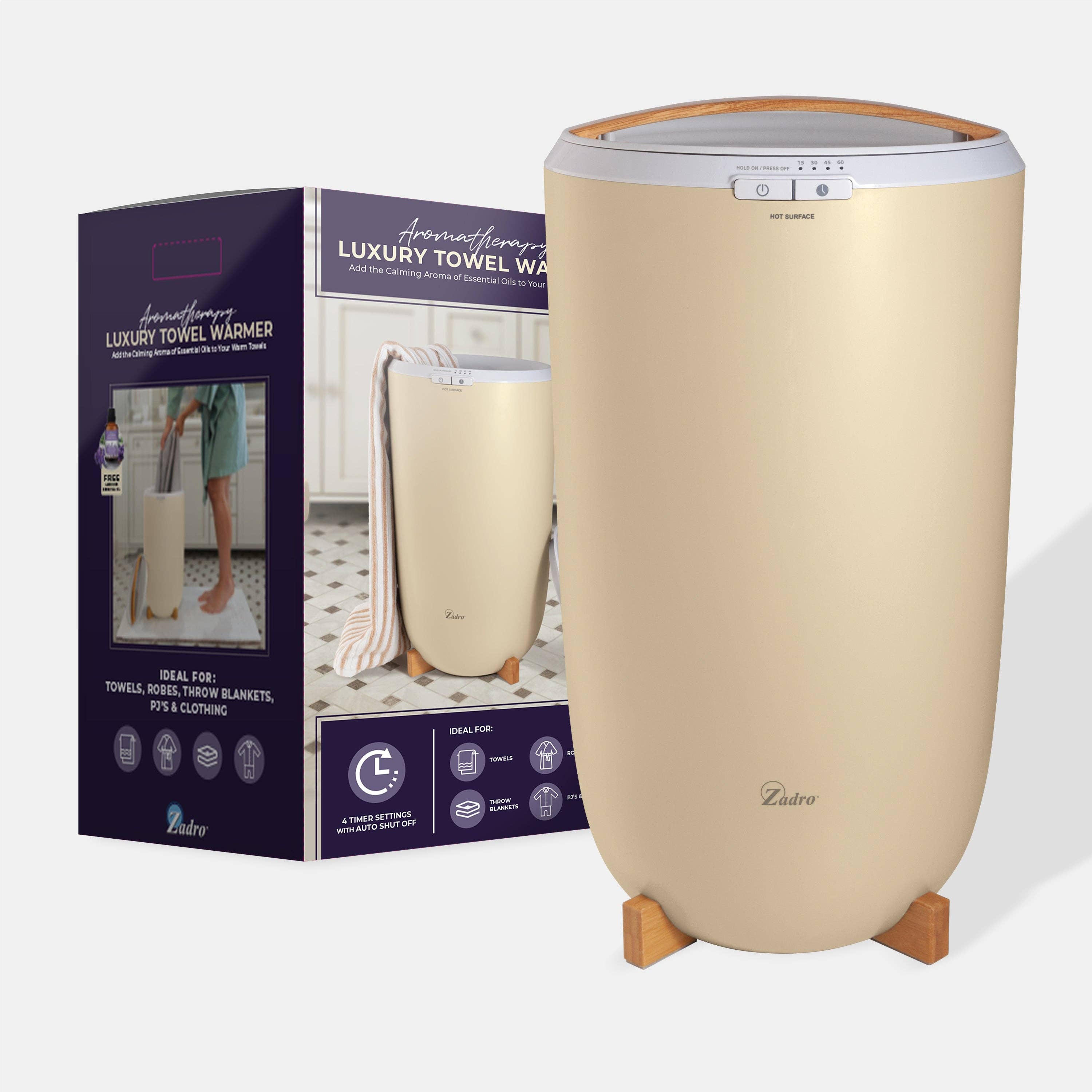 Bamboo Ivory Towel Warmer w/ Aromatherapy Diffuser & Lavender Essential O for wholesale on Faire6