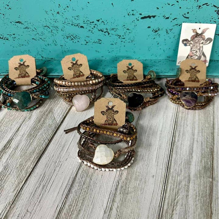 Crazy Heifers Wholesale - Wholesale Jewelry Set - 5-Strand Heart Wrap Bracelets