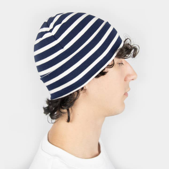 Stripet unisex beanie med opbukket kant for engroshandel hos Texponto