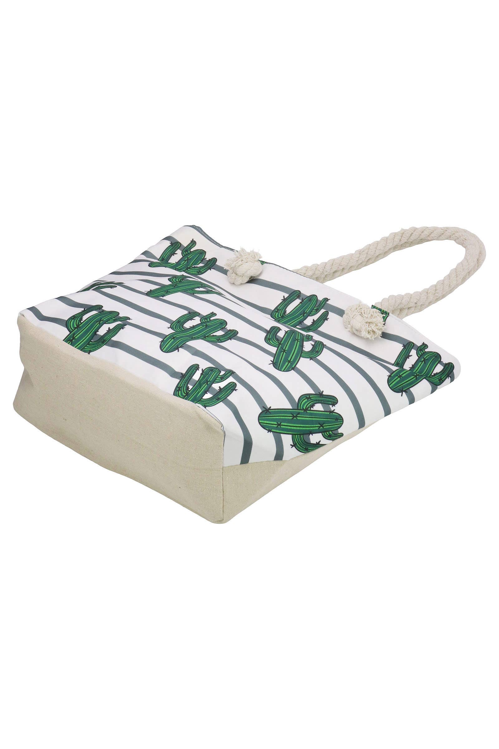 AS SHOWN Vibrant Cactus Print Zippered Canvas Tote Bag for wholesale on Faire3