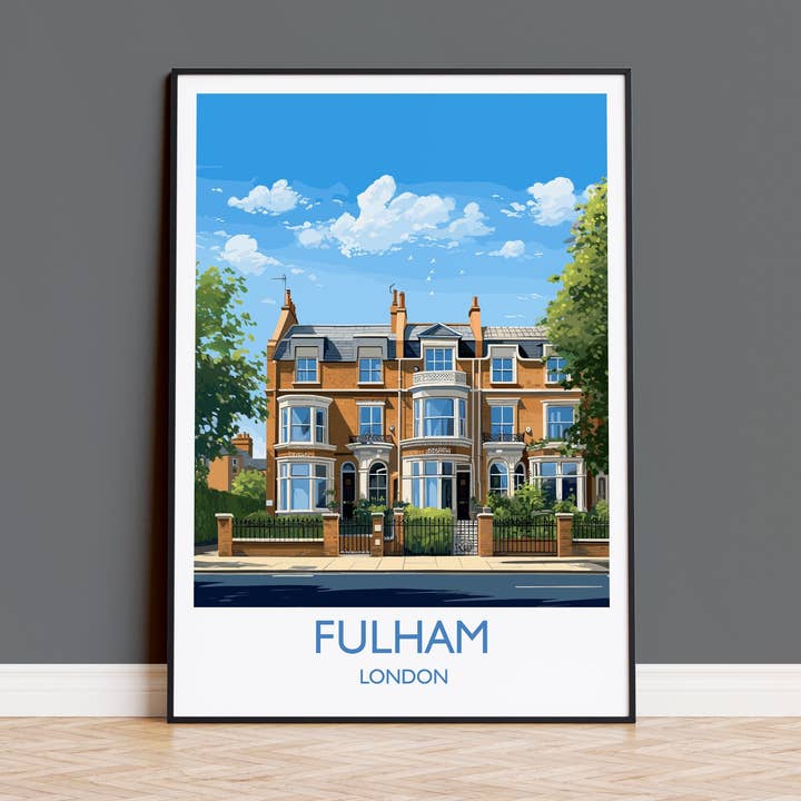 Affiche de voyage Fulham, Art mural, Impression de voyage de Fulham, Affiche de Londres, Cadeau artistique Fulham, Art de Londres Cadeau de voyage UK pour la vente par NQ Media Designs