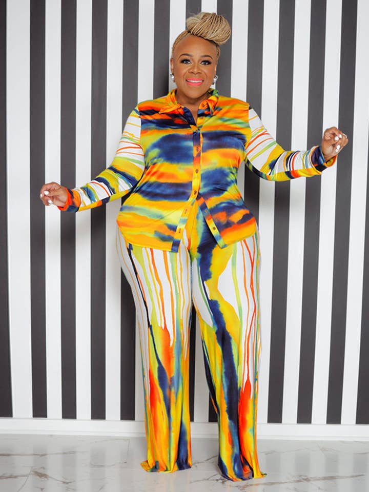 Printed Long Sleeve Wide-Leg Set for wholesale by Aria Romance