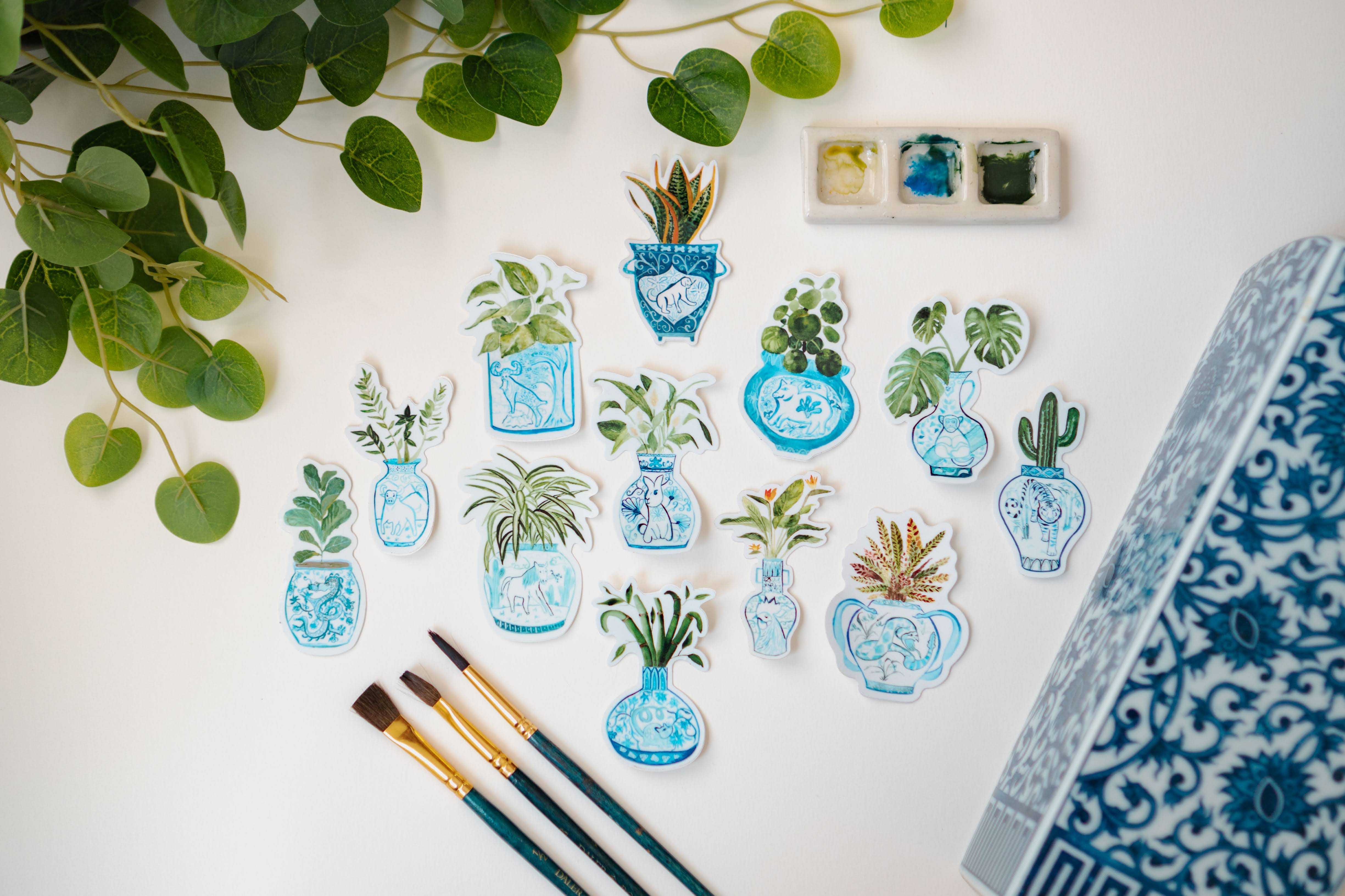 Menmin Made – Engroshandel Klistermærke – Kaninens år + Fredslilje Plante Klistermærke2