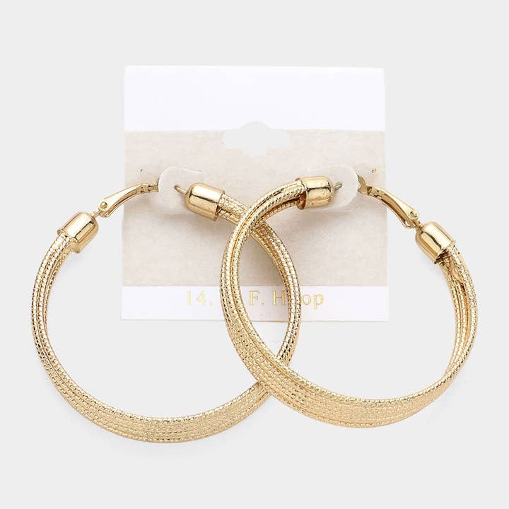 14K Gold Filled Layered Metal Hoop Earrings for wholesale by Sensibling Corp.