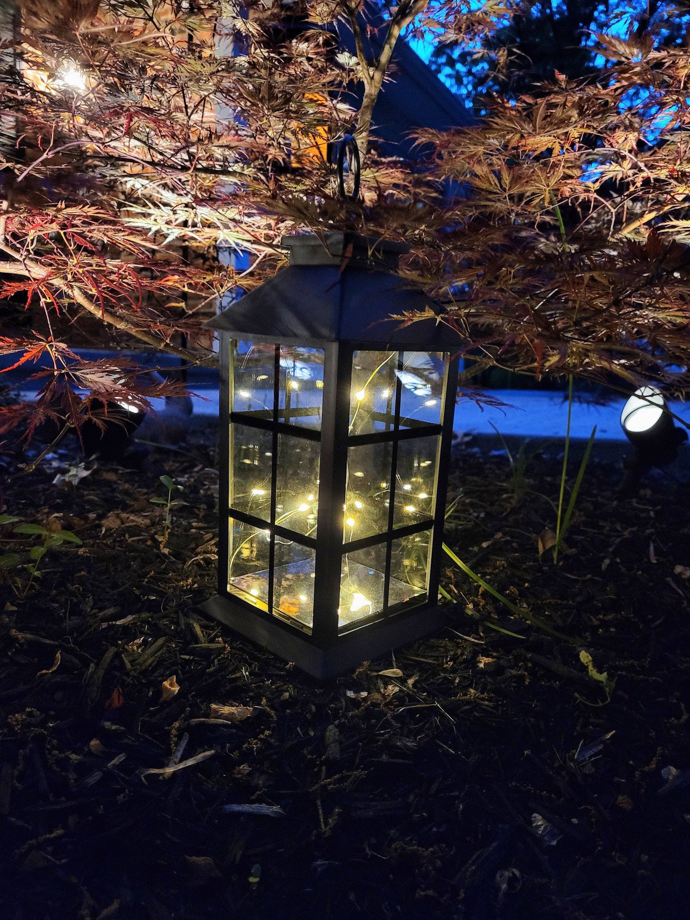 Green Pastures Wholesale - Wholesale Lantern - Lantern -12'' Hanging lantern with fairy lights/multi colors6