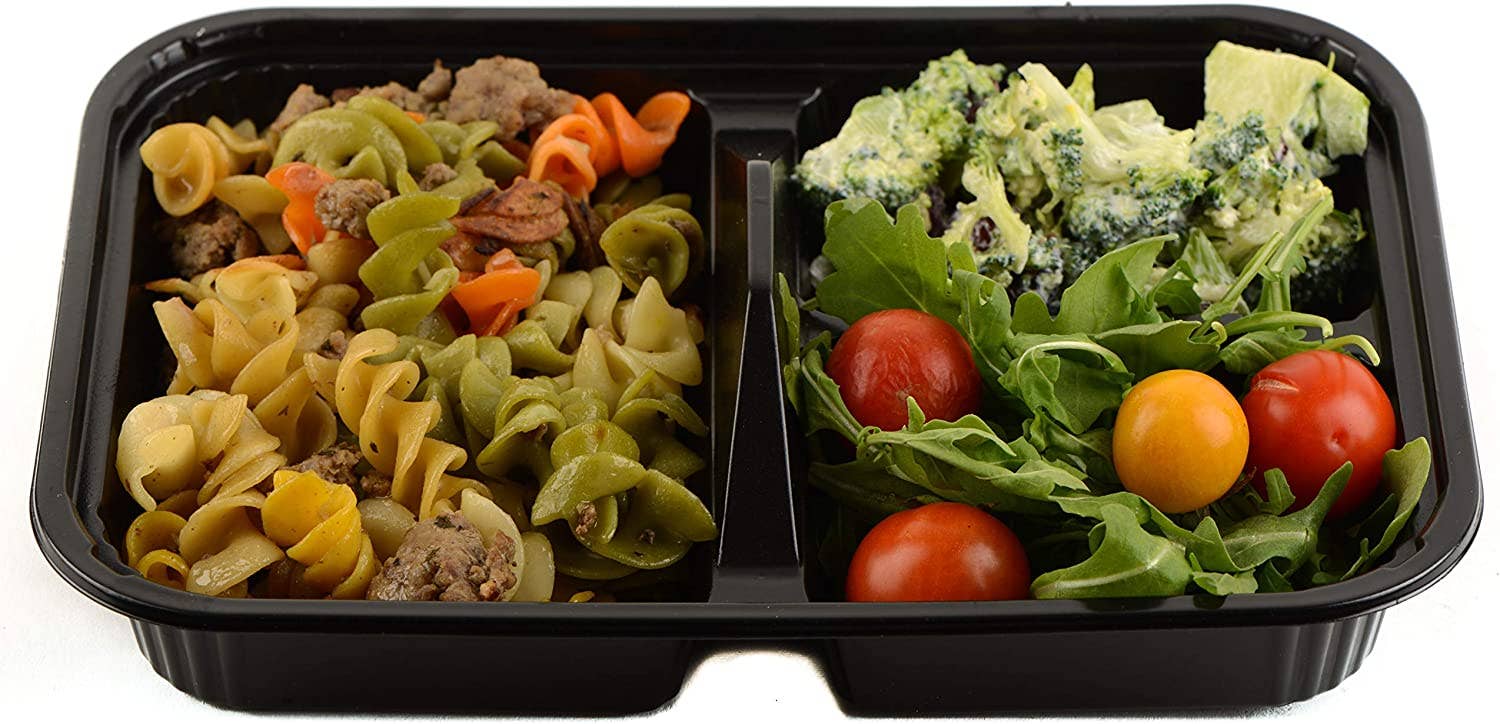 EcoQuality - Vente Boîtes de conservation - Récipient jetable noir à 3 compartiments avec couvercles7