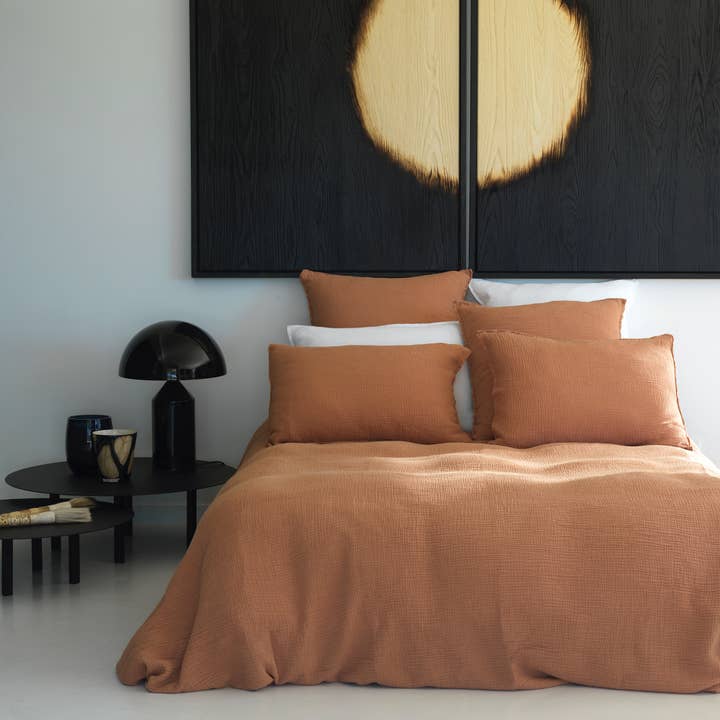 Terracotta cotton gauze duvet cover for wholesale by Maison d'été