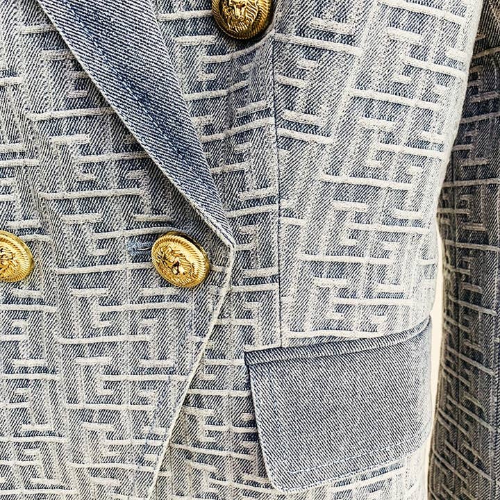 Blu Blazer in denim jacquard ricco BL0188Y in vendita all'ingrosso su Faire