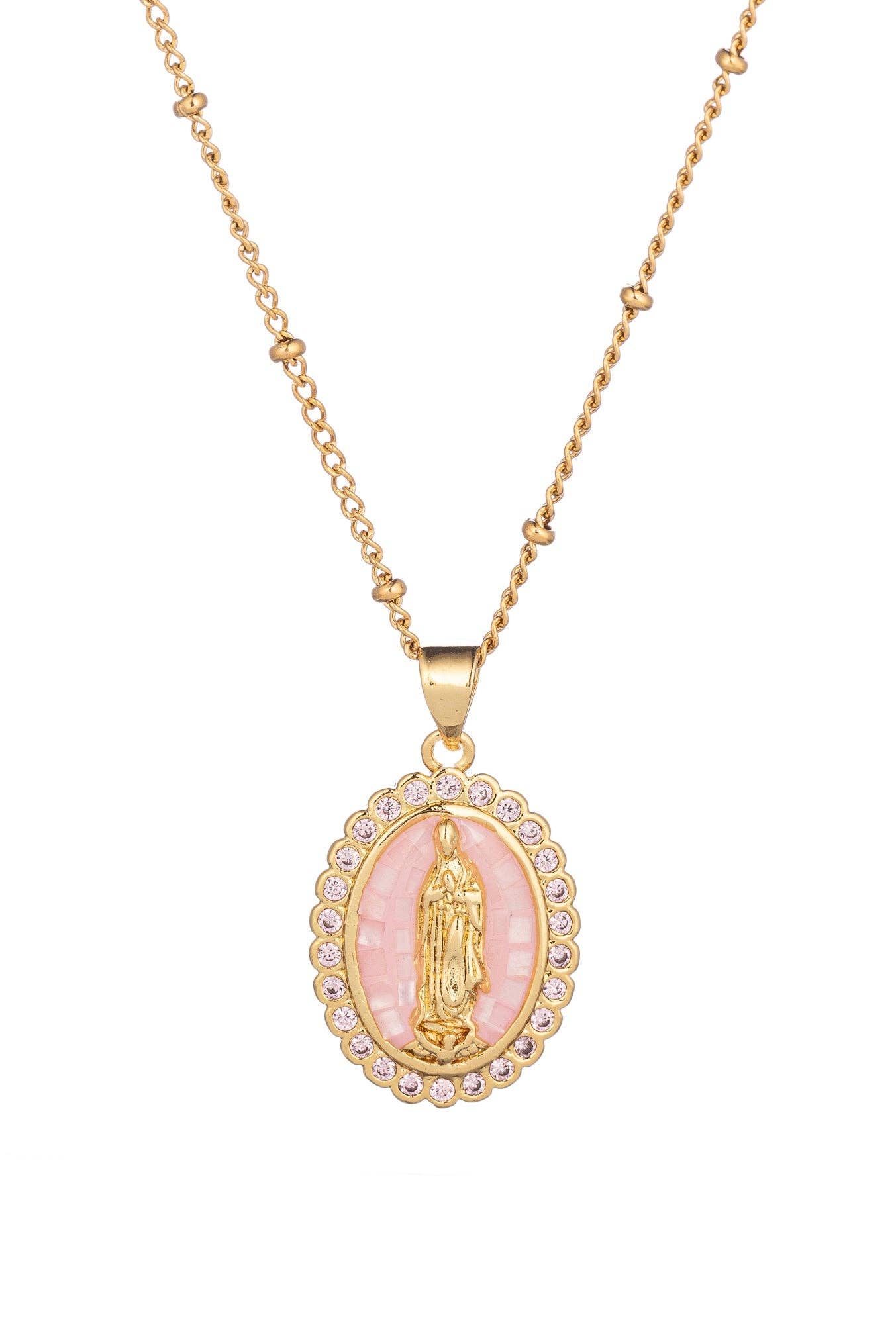 Eye Candy Los Angeles - Wholesale Pendant/Charm Necklace - Rose Quartz Virgin Mary Necklace