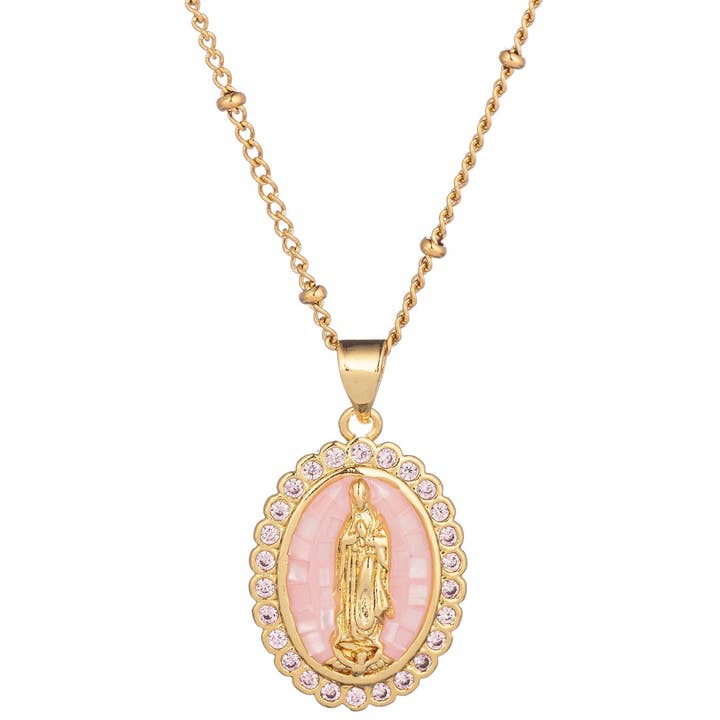 Eye Candy Los Angeles - Wholesale Pendant/Charm Necklace - Rose Quartz Virgin Mary Necklace0
