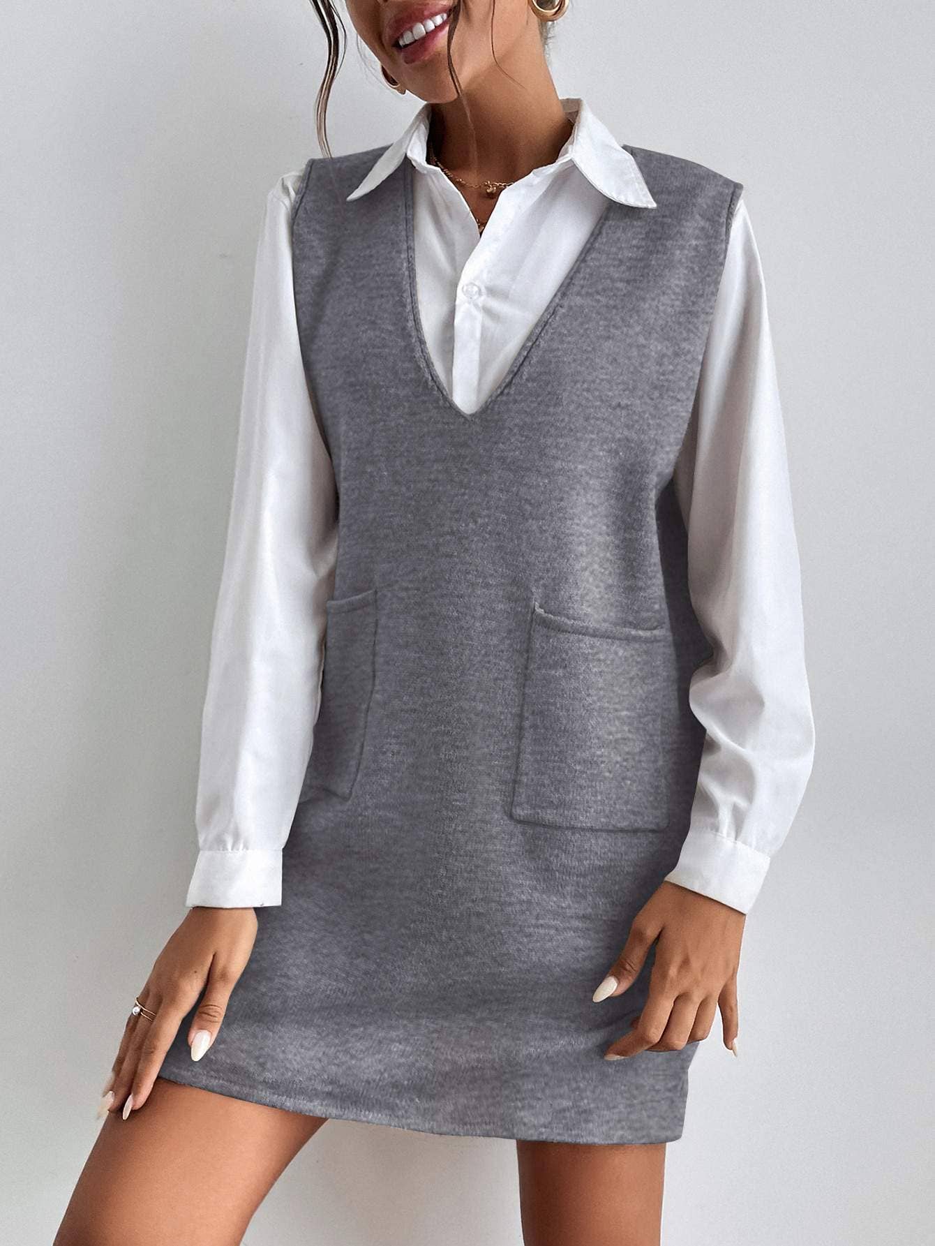 Queen Fashion - Wholesale Knit Sweater - Women's - pocket sleeveless sweater dress without blouse6