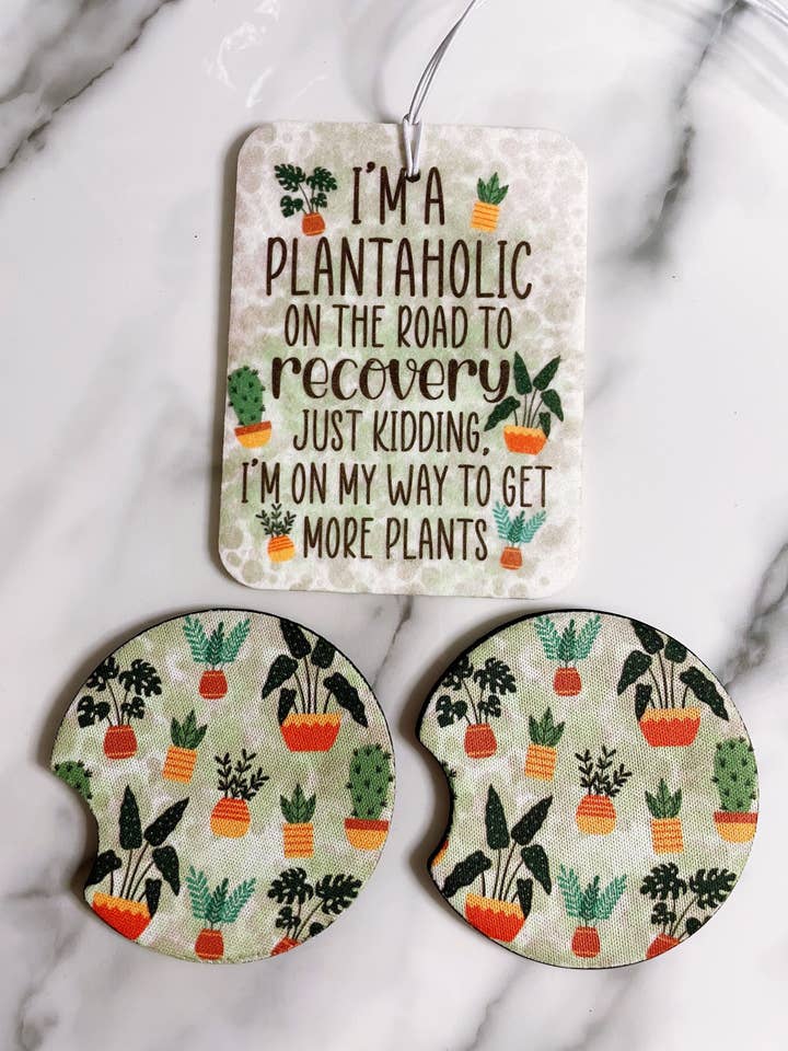 Plantaholic bilduftfrisker og coaster-sæt for engroshandel hos Desaray Designs