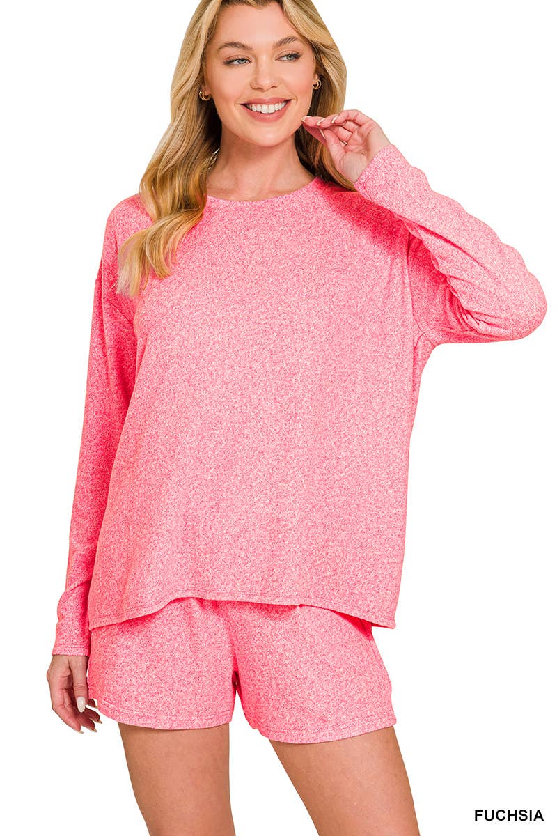 Vanilla Monkey - Wholesale Lounge Set - Women's - Soft Melange Long Sleeve Tee And Shorts Set5