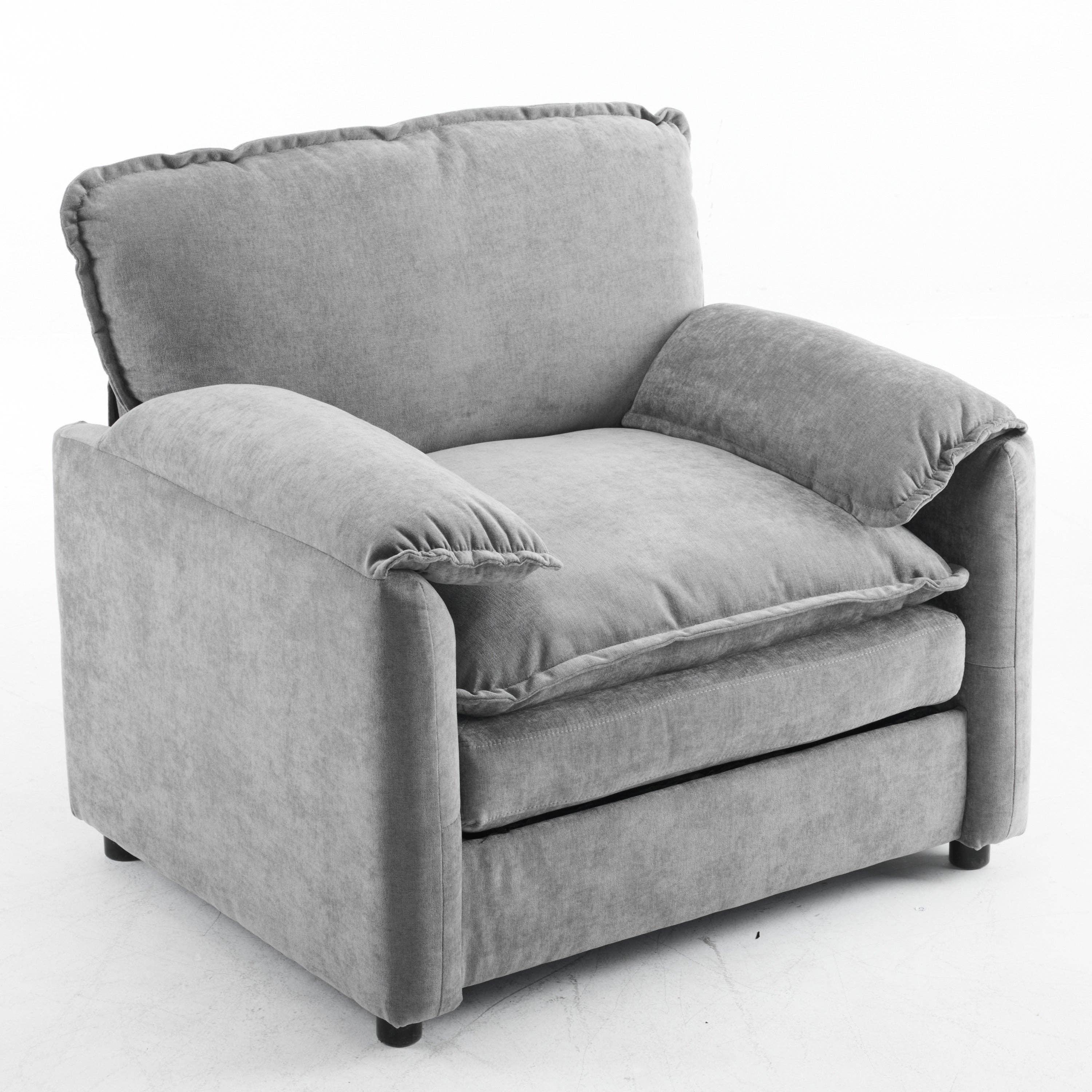 HOMYCASA DESIGN INC - Vente Chaises - Fauteuil Lounge en Chenille Moelleuse - Grand Fauteuil de Lecture avec Coussins Épais, Support Dossier Haut, Gris15
